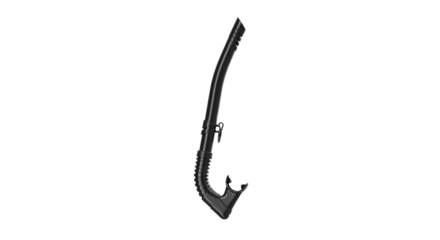 Isolated black snorkel with a curved design, ready for underwater exploration.