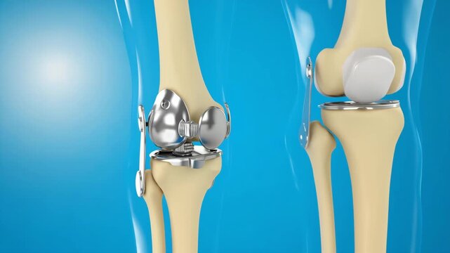 Detailed 3D Medical Illustration of Total Knee Joint Replacement Implant with Prosthetic Components