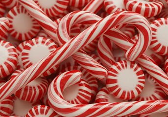 Festive Red and White Candy Canes and Peppermint Sweets for Holiday Celebrations