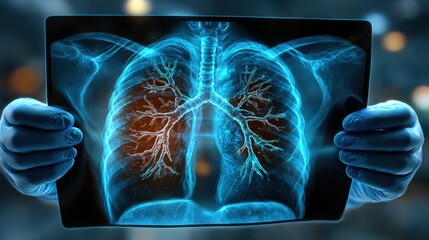Medical professional holds detailed lung imagery in a clinical setting during a routine examination focused on respiratory health