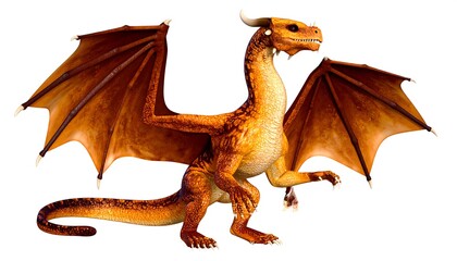 Fototapeta premium Amber dragon, wings outstretched, isolated on white