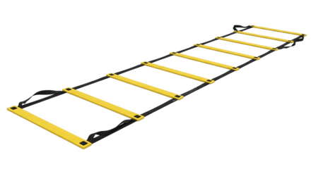 Yellow agility ladder against a plain backdrop offers speed training concept.
