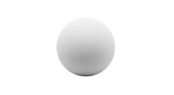A photorealistic white sphere with a rough texture floats in empty space.