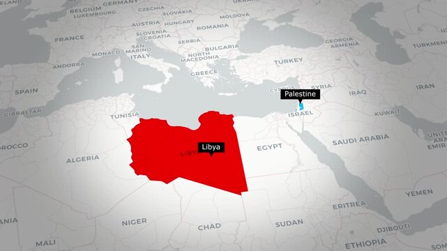 Libya and Palestine Political Map with Border Lines Animation &ndash; High Quality 4K