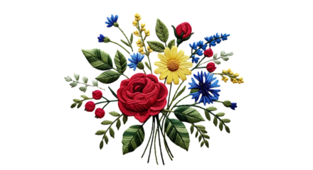 Beautiful bouquet of colorful flowers isolated on transparent background