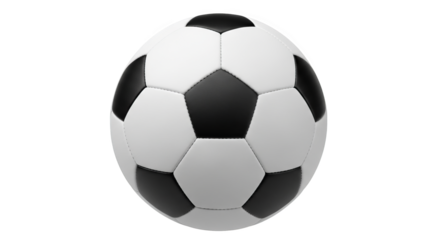 Detailed view of a black and white soccer ball with classic pentagon design.