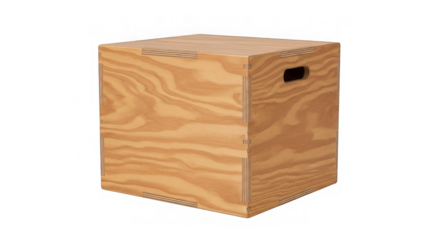 Isolated plywood box displays natural wood grain and simple joinery details.