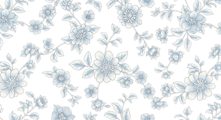Vintage floral pattern with delicate blue flowers isolated on transparent background