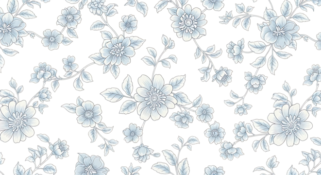 Vintage floral pattern with delicate blue flowers isolated on transparent background