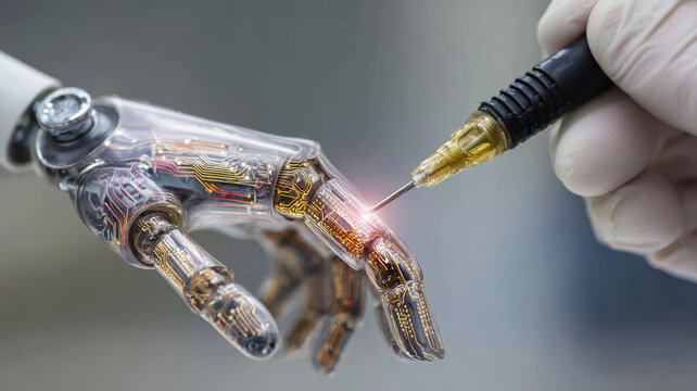 Microchip implant being inserted into artificial limb