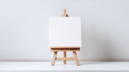 Blank Canvas on Wooden Easel Ready for Painting, Artistic Mockup, White Background