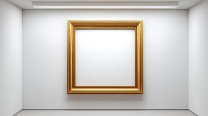 Gold Frame Mockup on White Wall in Art Gallery: Perfect for Displaying Artwork and Photography