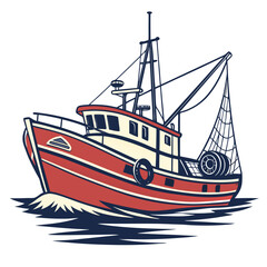 Collection of retro fishing trawler boat vector illustrations for logo & branding