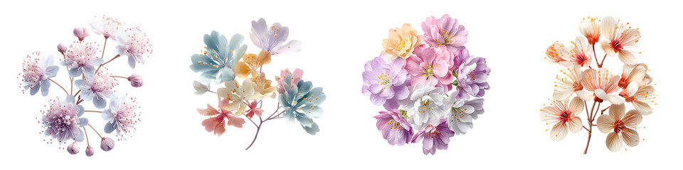 Watercolor Floral Collection: Delicate Blossoms on White Background