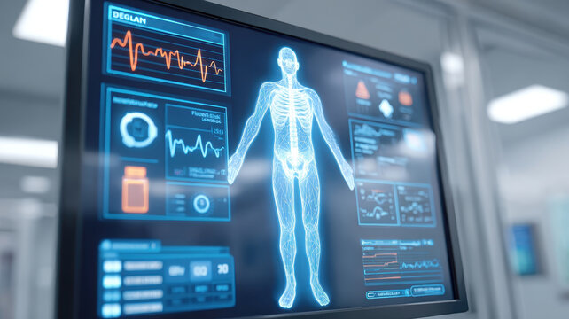 Ai diagnosis medical interface futuristic technology digital skeleton health data hospital monitor innovation analysis