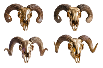 golden ram skulls, isolated on white background