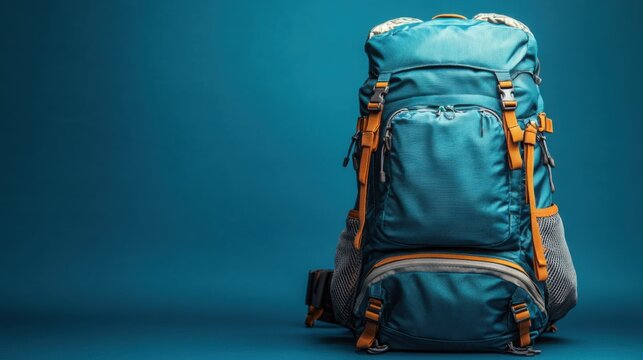 This large capacity hiking backpack showcases a roll-top closure, designed for durability and convenience while trekking or camping. Perfect for carrying gear on outdoor excursions.