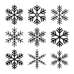 Nine Elegant Line Art Snowflakes; Winter Holiday Design Elements; Minimalist Style