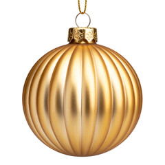 Golden Orb of Festivity Isolated On White Background: A close-up shot of a gleaming gold Christmas ornament, suspended by a delicate string, capturing the essence of the holiday spirit.