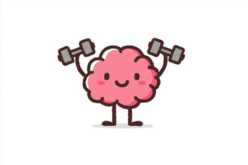 Happy brain lifting dumbbells cartoon illustration  
