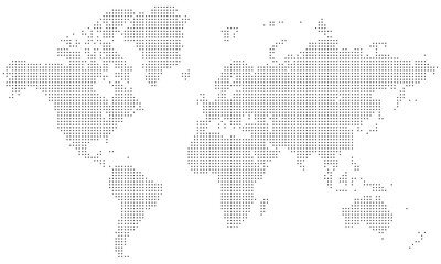 Geographic mapping with dotted world map pixels. Dotted map points for precise geographic data. World map geographic concepts.