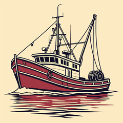Collection of retro fishing trawler boat vector illustrations for logo & branding