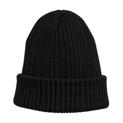 Cozy Black Beanie Isolated On White Background: A stylish and simple black beanie hat, a quintessential cold-weather accessory perfect for adding warmth and casual flair to any outfit.