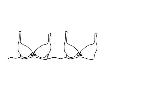 Abstract set of three bra,brassiere, Self drawing animation one continuous line draw, logo