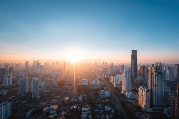 Breathtaking Cityscape at Sunrise with Urban Skyline and Clouds