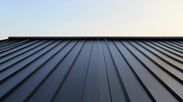 Modern metal roof panels converging towards the sky