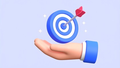 3D hand holding dart aimed at target icon