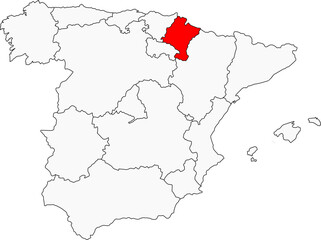 Obraz premium Map of Spain highlighting the autonomous community of Navarre (Navarra). Perfect for designs on the Pyrenees, the Camino de Santiago, and its unique cultural