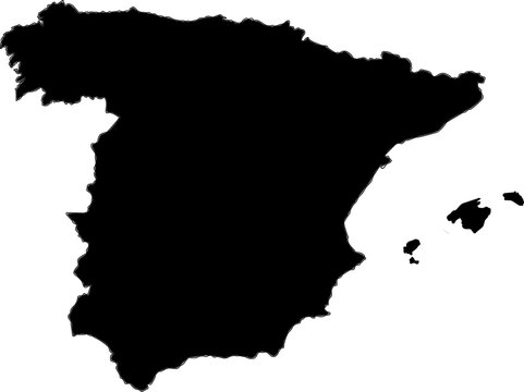 A sleek, black silhouette map of Spain. Bold and timeless, it is perfect for professional, travel, or cultural designs that need a strong visual