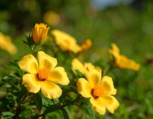 Close-up of vibrant yellow flowers in a garden