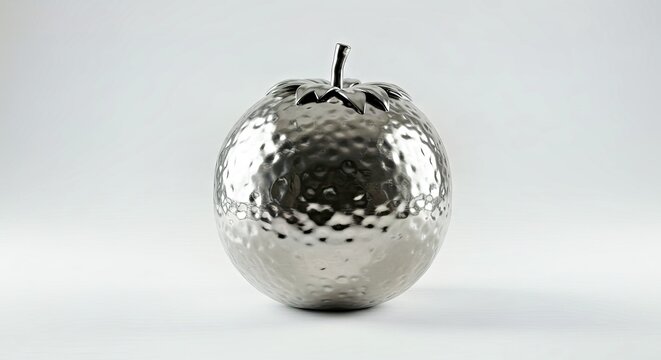 Digital Art of a Robotic Fruit with a Chrome Coating on White