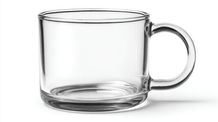 Elegant Clear Glass Mug Isolated on White Background - Ideal for Beverages and Product Mockups