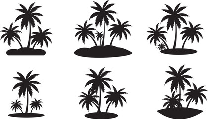 Set of silhouette coconut palm tree isolated on white background. Vector illustration. Pro Vector