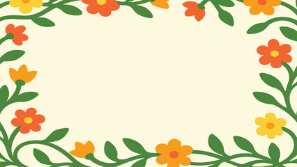 Floral border frame with orange flowers and green leaves