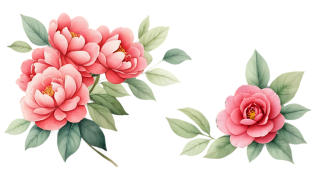 bouquet of pink roses .bouquet of flowers. Watercolor flower with green leaves. floral frame and background. flower border illustration set. Watercolor floral. PNG
