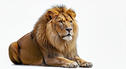 Obraz premium Regal Lion with a Beautiful Mane on a White Backdrop