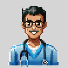 Obraz premium Pixel Art Veterinarian Clinic - 8bit Animal Doctor with Pet Patients