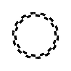 Circle frame with checkered print. Round vignette with checkerboard, race flag or chess game pattern isolated on white background. Chequered ring ornament. Vector graphic illistration.