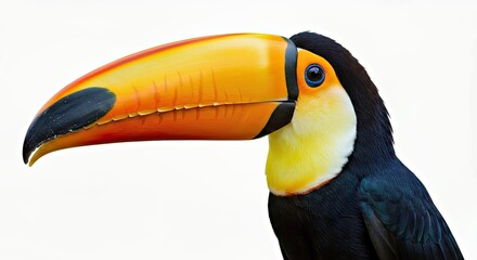Fototapeta premium Toucan with an Oversized Curved Beak on a White Background