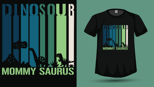 Dinosaur Mommy Saurus T-Shirt Design Vector, Barcode Silhouette Dino Family Graphic, Mother&rsquo;s Day Shirt

