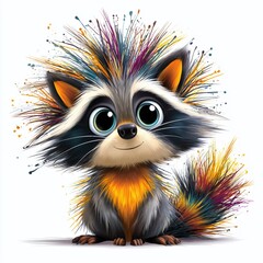 Fototapeta premium Adorable Cartoon Raccoon with Wild Fluffy Fur A Whimsical Illustration for Childrens Books Educational Materials or Fun