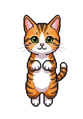 Obraz premium Adorable pixel art tabby kitten standing on hind legs, cheerful expression.
