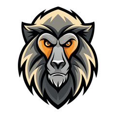 Fierce baboon head illustration showcasing bold colors and defined features in a modern style