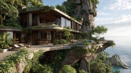 Fototapeta premium Modern Cliffside Villa with Ocean View