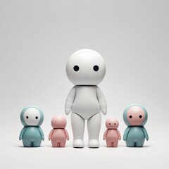 Fototapeta premium Unique collection of colorful doll figures in a minimalist setting with distinct designs and playful expressions Generative AI
