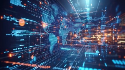 Fototapeta premium Global network data flow visualization.